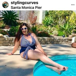 Blue white striped plus size one piece swimsuit 3x